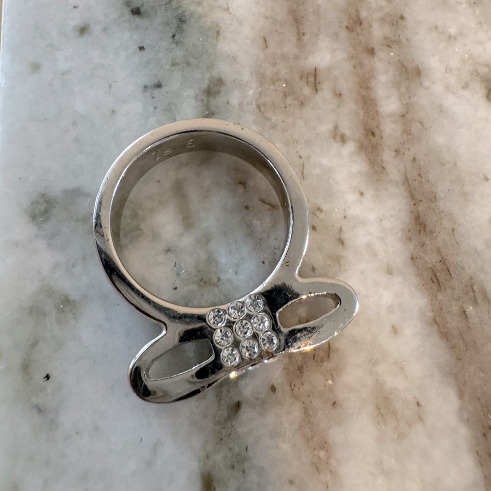 Silver bow ring with rhinestone accents - Lia Sophia size 6